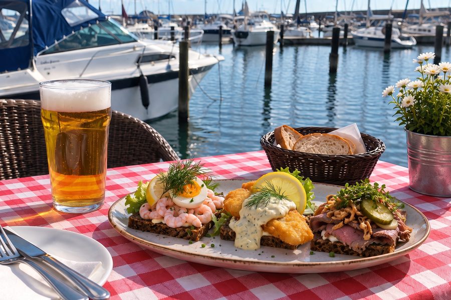 Smørrebrød og en fadøl på molen